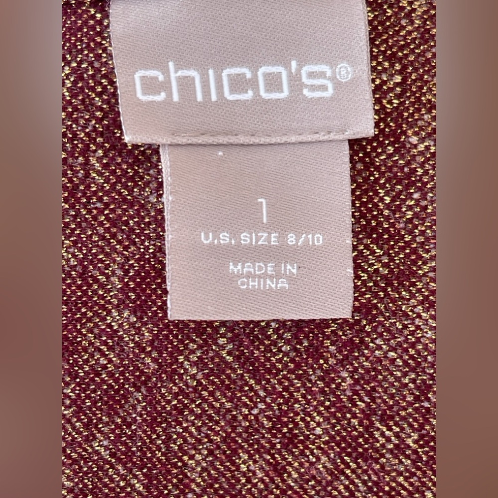 Chico’s Purple and Gold Long Sleeve Open Jacket with Front Pockets EUC Size M - Picture 7 of 8